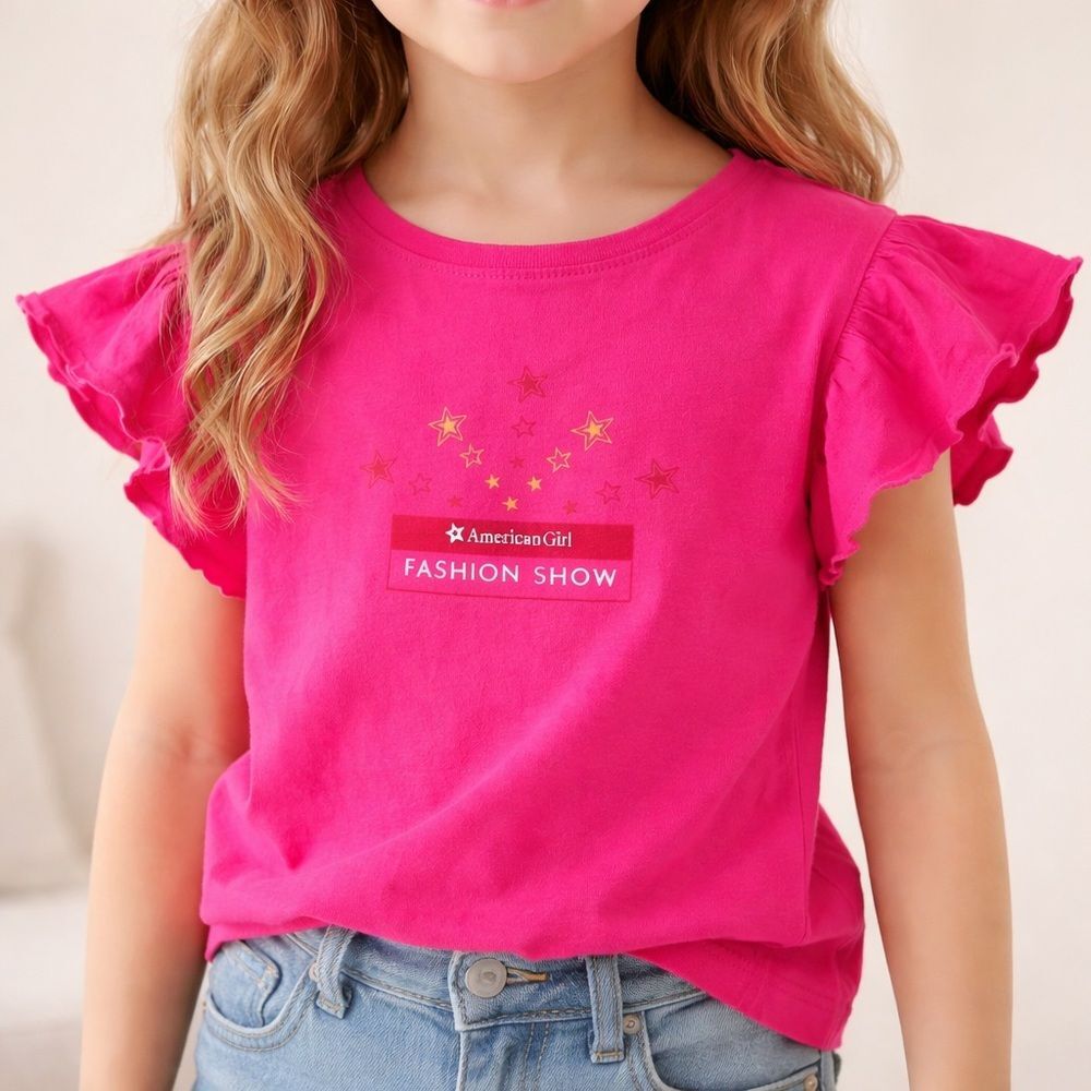 American Girl Pink Fashion Show Ruffle Sleeve Tee Girls 7/8